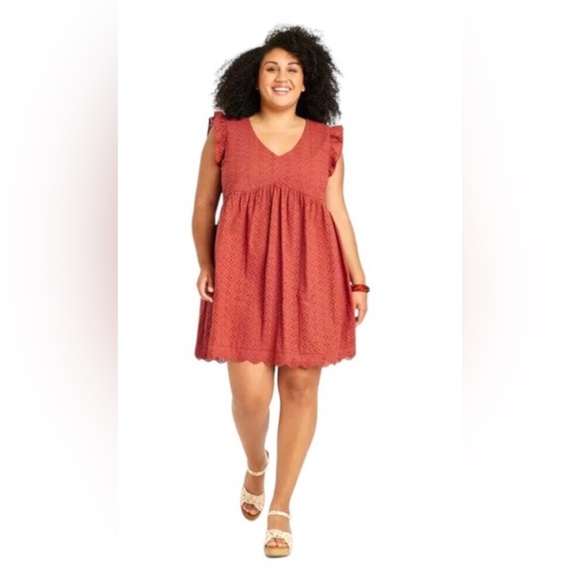 NWT Knox Rose Eyelet Burnt Orange Boho Summer Lined Dress Size Small - Picture 1 of 14